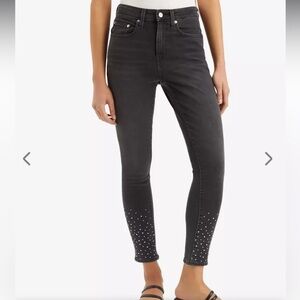 Levis 721 High Rise Black Skinny Jean Rhinestone Cuff Womens 28x28 (8/10) NWT